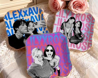 Custom Photo Ring Dish with Names, Best Friend Jewelry Tray, Personalized Couple Trinket Holder