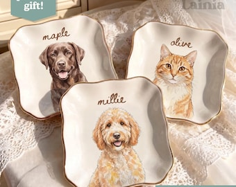 Custom Pet Portrait Ring Dish, Minimalist Dog Name Jewelry Tray, Cat Mom Trinket Holder, Personalized Dog Photo Gift for Dog Mom Catch All