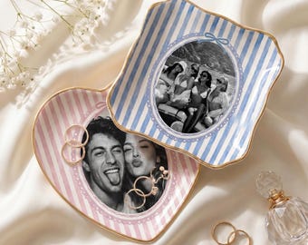 Custom Best Friend Photo Ring Dish with Picture, Personalized Bestie Jewelry Tray for Best Friend New Home Striped Dish Birthday Gift For BF