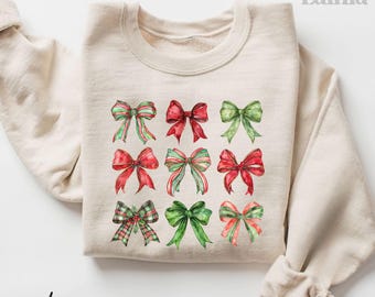 Coquette Christmas Bow Sweatshirt Christmas Coquette Sweatshirt Holiday Crewneck Womens Christmas Party Shirt Retro Christmas Winter Sweater