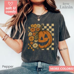 Comfort Colors® Halloween Pumpkin Floral Shirt, Spooky Season Fall TShirt, Autumn Harvest Jack O Lantern Graphic Tee, Vintage Halloween Gift