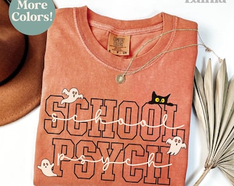 Halloween School Psych Shirt School Psychologist Ghost T-shirt School Psych Halloween Shirt Cat School Psychologist Comfort Colors Tee