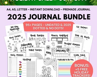 2025 Journal Bundle Printable 2025 Planner Premade Bullet Journal Pages Digital Journal Undated Templates Habit Mood Trackers Dotted No Dot