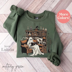 Retro Geist Lesebücher Sweatshirt, Bibliothekar Geist Halloween, Halloween Lehrer Sweatshirt, Halloween Shirt, Lehrer Geschenk, Boo Schule