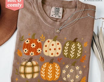Comfort Colors Pumpkin Patch Shirt, Fall Patchwork Pumpkins Tee, Retro Pumpkin Thanksgiving Shirt, Vintage Fall Vibes Tshirt