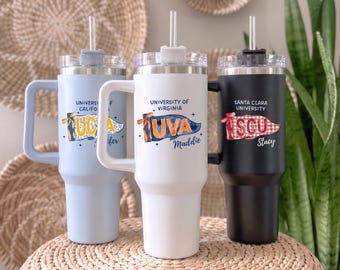 Custom College 40 oz Tumber Personalized New College Student Graduation Gift for 2026 Senior Year Grad Gift, University Spirit Water Bottle