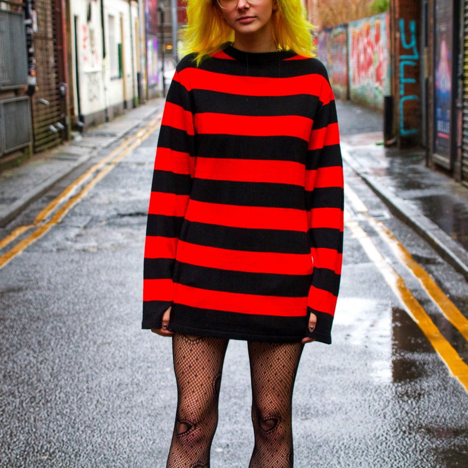 Red and sale black striped sweater