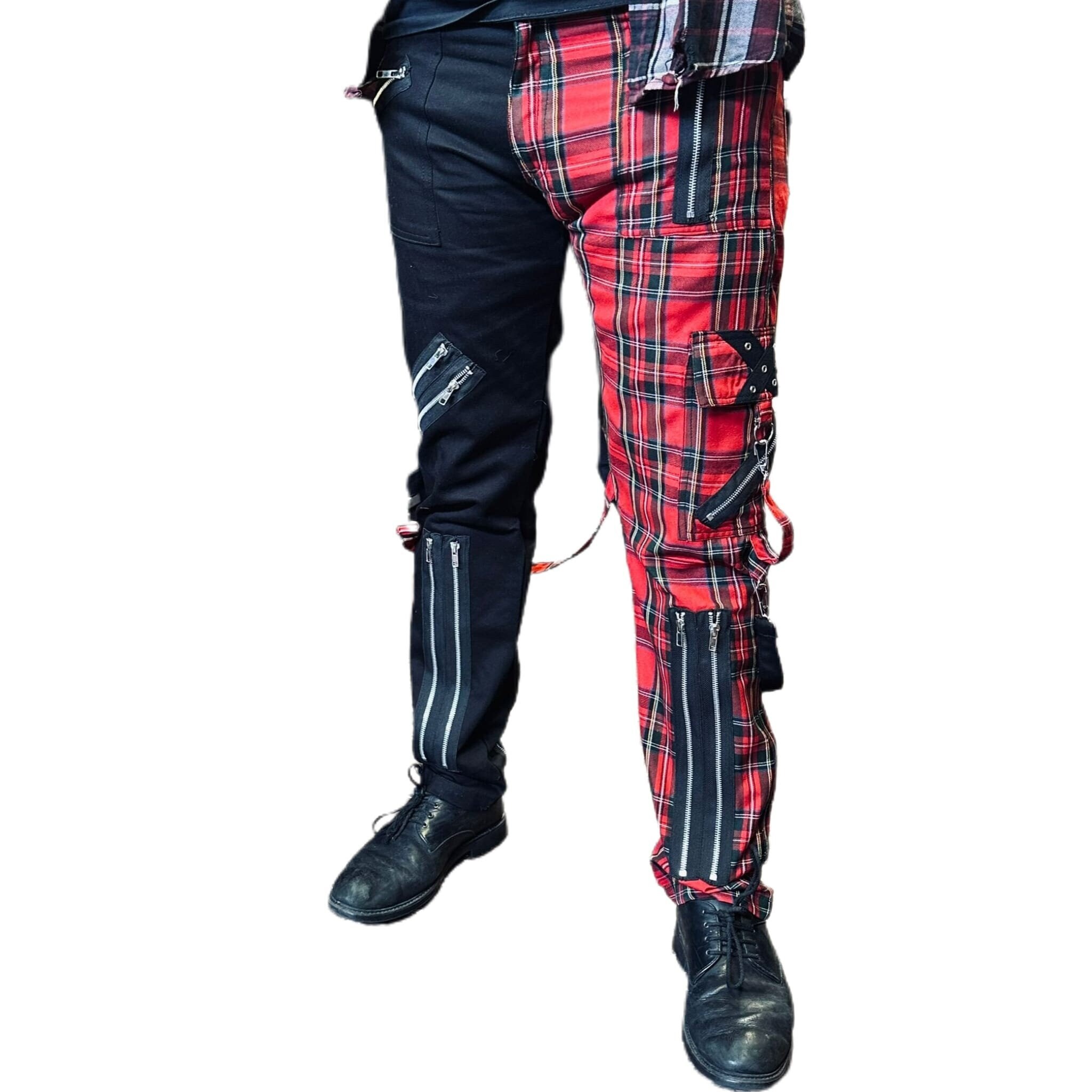 EMO Studded Bondage Baggy Pants Punk Chains Straps Black Fetish Cargo  Trousers
