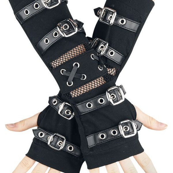 Gants unisexes punk gothique steampunk noir avec boucle en dentelle alternative