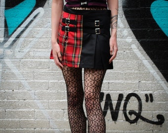 Hell Girl Red Tartan Split Plaid Grunge Plaid Punk Rocker Gothic Emo Kawaii Harajuku Buckle Strap Mini Skirt