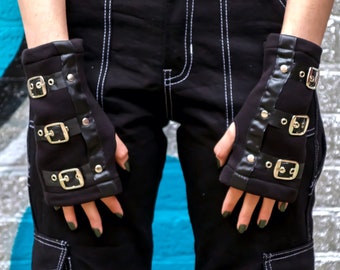 Zwarte gotische Steampunk zilveren gesp alternatieve armwarmers Emo Rock Punk Unisex-handschoenen