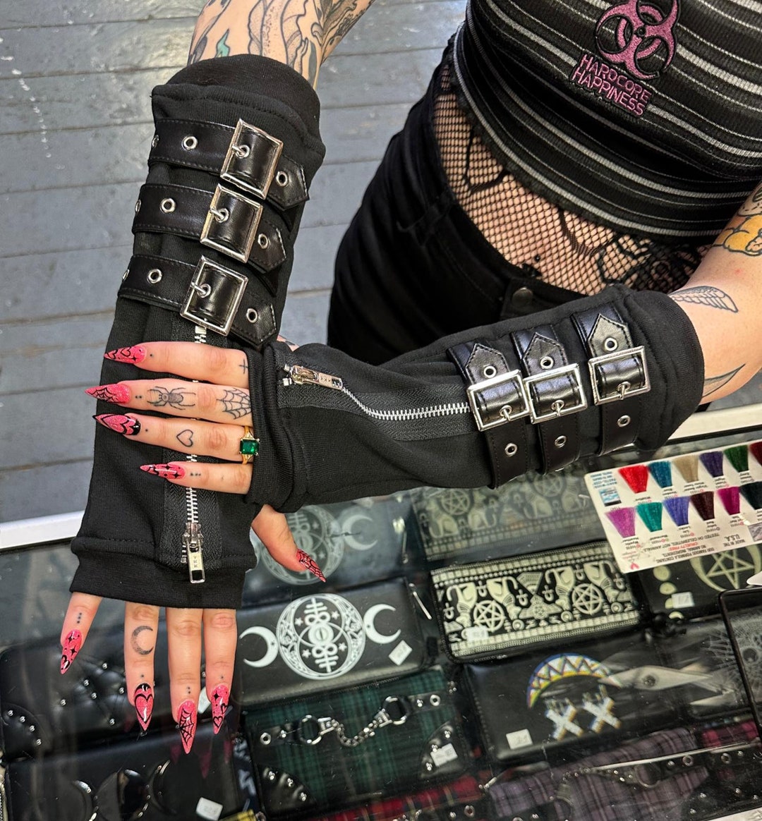 Poizen Industries Armstulpen Gothic - Satin-Schnürung Mit Daumenlöchern Für Punk & Cosplay
