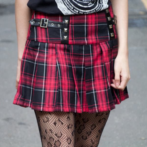 Pink Tartan Plaid Grunge Plaid Punk Rock Gothic Emo Kawaii Harajuku Buckle Strap Mini Skirt