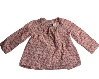 VTG Baby GAP Toddler Girl Cute Pink Floral Ruffle Neck Long Sleeve Shirt 12–18M