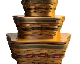 VTG Longaberger Shining Star Basket Set Brown Christmas Holiday Nesting 3pc 2001