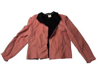 VTG Harve Benard Wool Blend Blazer Jacket Pink Black Open Front Size 10 Womens