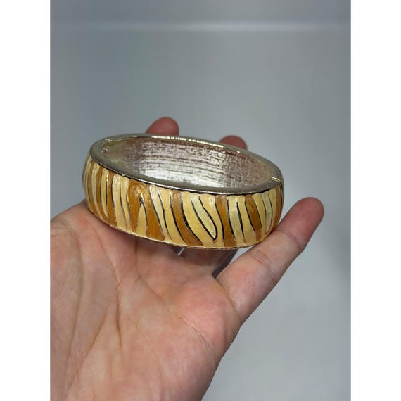 VTG 80s Zebra Stripe Pattern Enamel Clamper Bangl… - image 3
