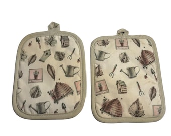 VTG Pfaltzgraff Naturewood Potholders Tan Garden Beehive Birdhouse Set of 2