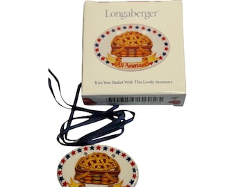 Longaberger Basket Tie On White All American Apple Pie Ceramic Charm NIB 31950