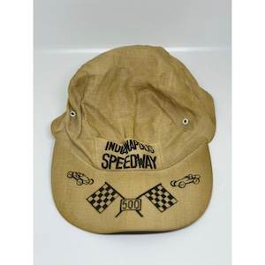 VTG 80s Indianapolis Speedway 500 Racing Hat Burlap-Style Retro Cap One-Size