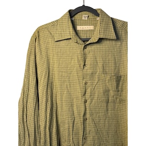 VTG Haupt Button Up Olive Green Micro Check Plaid Shirt Germany Mens 42-L 16.5