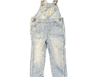 VTG OshKosh B'gosh Denim Overalls Light Blue Heart Print Heart Pocket 2T Girls