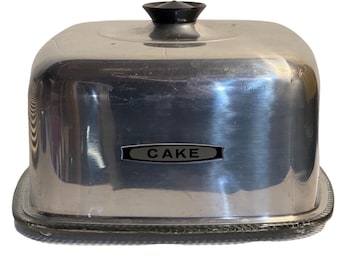 VTG Kromex Cake Carrier Mid Century Square Glass Plate Chrome Cover Silver MCM