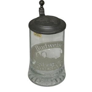 Vintage Budweiser Clydesdales Glass Stein Pewter Lid West Germany 6" Collectible