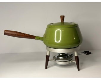 VTG Fondue Pot Set Mid Century Modern Fondue Kettle Retro Design Avocado Green