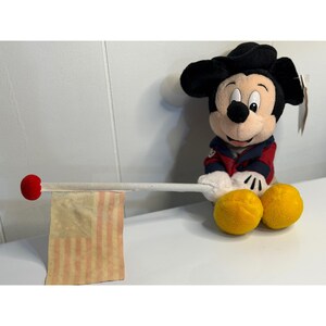 VTG Walt Disney World Mickey Mouse Plush Red White Blue Patriotic Flag Small 9" image 2