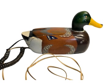 VTG Mallard Duck Decoy Landline Telephone Wood Hand Jersey Shore Brown Green