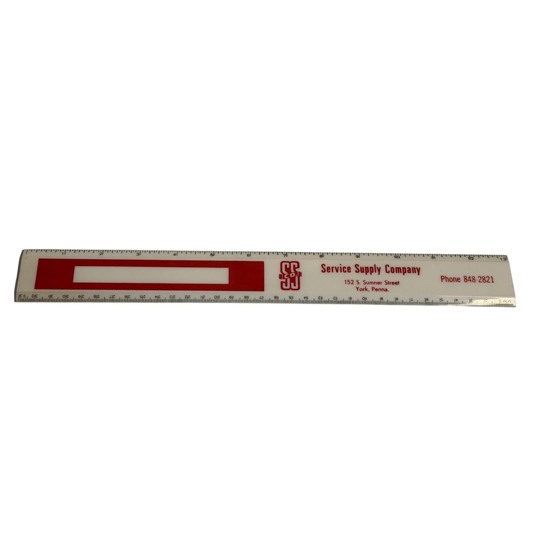 Pa Ruler VTG Service Supply Company Ruler White Red Advertisement York PA 12 ...