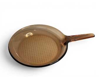 VTG Visions Corning Amber Glass Skillet Waffle Bottom 10" Frying Pan USA V-10