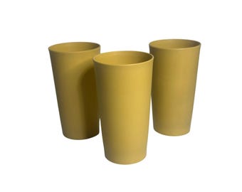 VTG 1980 Tupperware Set of 3 Yellow Plastic Stackable Tumblers – Retro Cups 5.5"