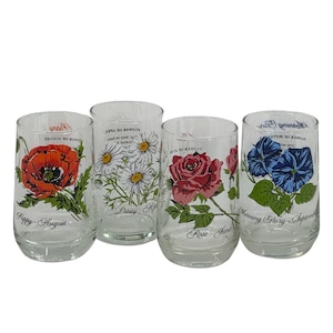 1970s Floral Drinking Glass - Etsy