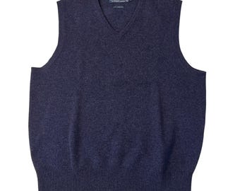 Polo Ralph Lauren Sweater Vest Blue V-Neck 100% Lambs Wool Italian Yarn M Mens