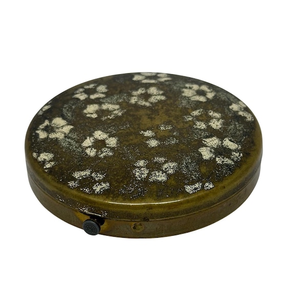 VTG Stratton Pocket Compact Gold Tone Floral Enamel Makeup Vanity Case