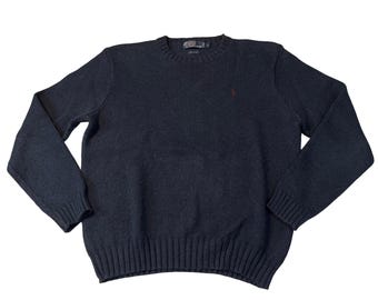 Polo Ralph Lauren Sweater Navy Blue Crewneck Cotton Knit Classic Large Mens