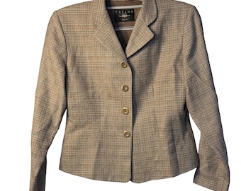 VTG B. Moss Tailor Blazer Brown Tan Check Career Professional Womens SZ 6 Petite
