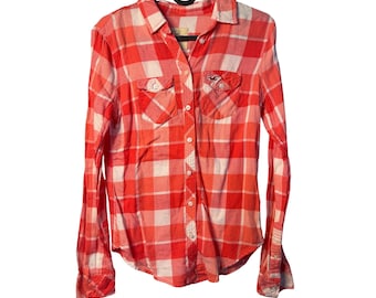 Hollister Y2K Women Red & White Plaid Button Up Shirt Long Sleeve Flannel Top XS