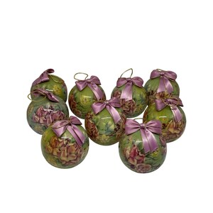 VTG Tomorrow Today 9Pc Patricia Reach Floral Christmas Ornaments Pink Ribbon 3"