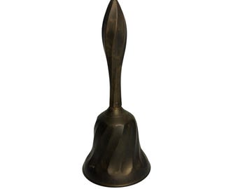 VTG 80s Solid Brass Handbell – Twisted Swirl Design, 7.5", Decorative Retro Bell