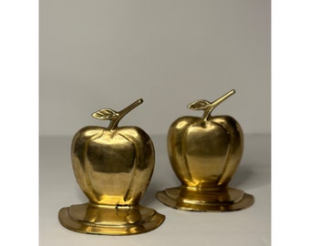 VTG Apple Polished Brass Bookends Set of 2 MCM Style Office Home Decor Teacher