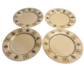 VTG Pfaltzgraff Naturewood Stoneware Dinner Plates Green Tan Botanical Set of 4