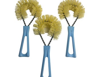 VTG Fuller Brush Bottle Brushes Set 3 Yellow Bristles Blue Handles USA Made 6.5"