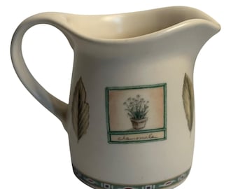 VTG Pfaltzgraff Naturewood Creamer Pitcher Tan Chamomile Herbs Garden Stoneware