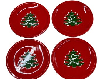 VTG Waechtersbach Christmas Tree Serving Dinner Plates X 4 Red West Germany 10"