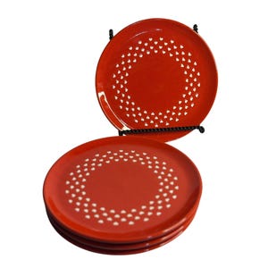 VTG Waechtersbach Heart Plates Set 4 Red White Hearts 1970 West German 7.5&quot;