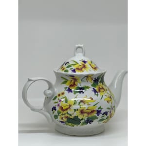 VTG Floral Ceramic Teapot With Yellow & Purple Flowers Home Decor