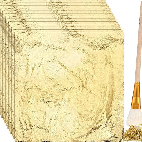 100 Sheets Gold Foil Paper Art Gold Foil Sheets Gilding Brush Thin Gold Leaf Sheets Gold Foil Paper Craft for Arts Painting Gilding Crafting
